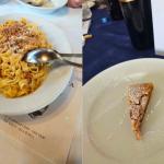 Tagliatelle con ragù di prugnoli; spongata morbida